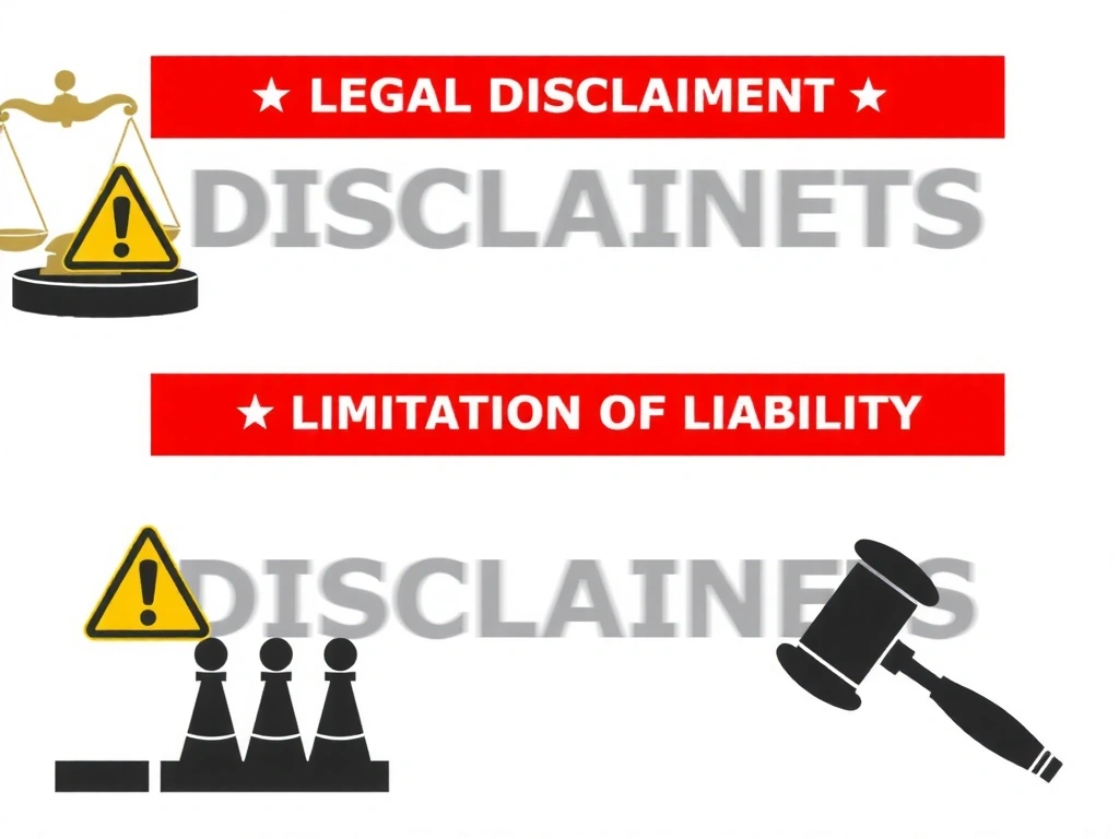 Abstract graphic representing legal disclaimers and limitations, with blurred text and warning symbols